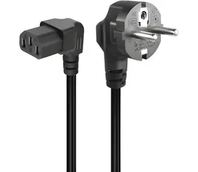 PremiumCord Kábel sieťový 230V k PC 2m, 90 ° zahnutý čierny / Napájací kábel / IEC C13 / CEE 7/7 / 10A