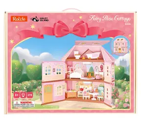 Robotime 3D drevená skladačka miniatúra domčeka Fairy Rose Cottage / 178 dielikov / LED osvetlenie / vek 3+