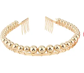 SPARKYS Čelenka so zlatými perlami PINK / Karnevalový doplnok / Kov