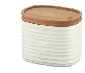 Guzzini TIERRA S biela / Dóza na potraviny / Recyklovaný plast / Bambusové veko / 12,3 x 9,4 x 11 cm