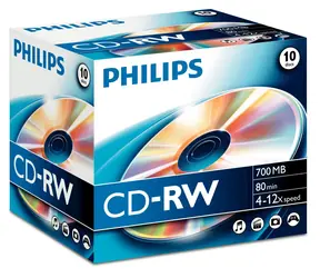 Philips CD-RW 700MB / Optický disk / 4-12x / 80 min / Jewel case 10 ks
