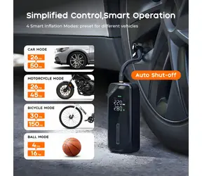 Flextail Evo Tire Pump 150 čierna / Pumpa na pneumatiky / tlak 150 PSI / 4 režimy hustenia / batéria 4500 mAh