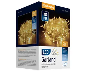 Colorway LED reťaz vnútorná teplá biela / LED reťaz / 200 LED / 20 m / 8 funkcií / napájanie USB