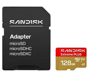 SanDisk Extreme PLUS 128 GB microSDXC / Pamäťová karta / UHS-I U3 V30 A2 / R250 / W120 MB / s / SD adaptér v balení