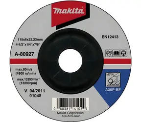 Makita A-80927 / Brúsny kotúč na kov / 115x22,2 mm / hrúbka 6 mm / oceľ