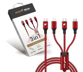 RhinoTech nabíjací a dátový kábel 3v1 červená / Kábel / USB-C - MicroUSB, Lightning, USB-C / 40W / 1,2m