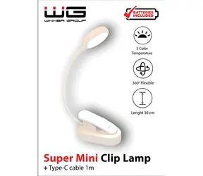 Winner Group Nočný čitateľ biela / LED lampička na čítanie / klip / 3000-6500K / USB-C / 800 mAh