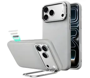 ESR Leather Kickstand MagSafe šedá / Kryt / Apple iPhone 18 Pro Max, 17 Pro Max / MagSafe / Výklopný stojan