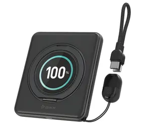BMX SolidSafe™ Duo 5K Qi2 bezdrôtová magnetická powerbanka čierna / 5000 mAh / 20W / 360° stojanček / LCD displej
