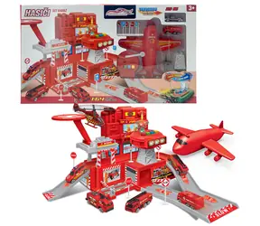 SPARKYS Hasičský set garáž Service Car / 2x auto meniace farbu 1:64 / Lietadlo / 7x dopravná značka / od 3 rokov