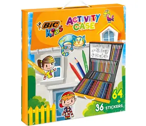 BIC Výtvarný kreatívny kufrík 64 ks + 36 nálepiek/pastelky/fixy/voskovky