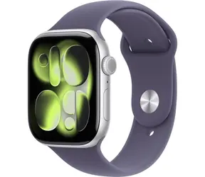 Apple Watch Series 11 GPS 42mm Strieborné hliníkové telo - Hmlovo fialový športový remienok M/L / 150-200 mm