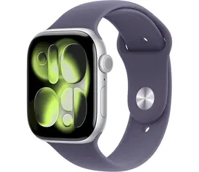 Apple Watch Series 11 GPS+Cellular 42mm Strieborné hliníkové telo - Hmlovo fialový športový remienok S/M / 130-180 mm
