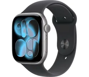 Apple Watch Series 11 GPS+Cellular 46mm Vesmírne šedé hliníkové telo - Čierny športový remienok S/M / 140-190 mm
