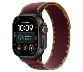 Apple Watch Ultra 4 GPS+Cellular 49mm Čierne titánové telo - Burgundsky červený trailový ťah M/L / 145-220 mm