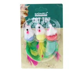 animALL Hračka Cat Myška s pierkom 3 ks