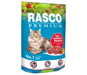 Rasco Premium Sterilized hovädzie s brusnicou a kapucínkou 400g / Granule pre dospelé mačky 