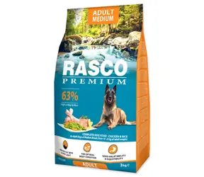 Rasco Premium Adult Medium kura s ryžou 3kg / Granule pre dospelých psov 