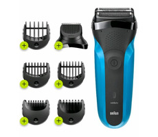 Braun Series 3 310BT / planžetový holiaci strojček / 30 min prevádzka / 6x nadstavec / modro-čierna