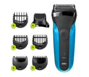 Braun Series 3 310BT / planžetový holiaci strojček / 30 min prevádzka / 6x nadstavec / modro-čierna