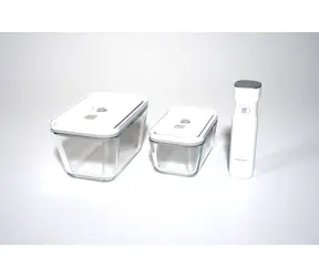 Zwilling Fresh &amp; Save 7dielna vákuovacia sada M&amp;L (sklo) / 2x vákuový sklenený box / 4x vákuové vrecko / 1x vákuovacia pumpa