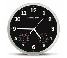 Esperanza EHC016K Lyon nástenné hodiny čierna / teplomer a vlhkomer / 1x AA batéria