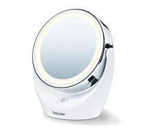 Beurer BS 49 kozmetické výkyvné zrkadlo / Priemer: 11 cm / 2 zrkadlové plochy / LED svetlo / napájanie 3x AA