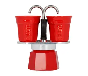Bialetti Mini Express kávovar + 2 šálky červená