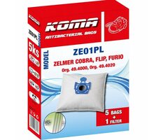 KOMA ZE01PL Vrecká do vysávača Zelmer Cobra&amp;Flip&amp;Furio s plastovým čelom / 5ks