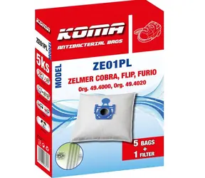 KOMA ZE01PL Vrecká do vysávača Zelmer Cobra&amp;Flip&amp;Furio s plastovým čelom / 5ks