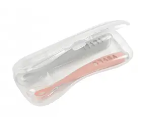 Beaba Prvá lyžička silikónová 2ks s puzdrom Old Pink