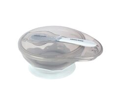 KikkaBoo Miska s prísavkou & viečkom a lyžičkou Blue / od 4 mesiacov