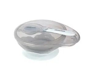 KikkaBoo Miska s prísavkou & viečkom a lyžičkou Blue / od 4 mesiacov