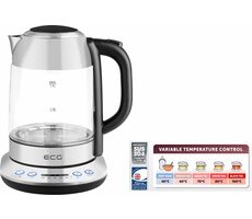 ECG RK 1781 Glass strieborná / rýchlovarná kanvica / 2200W / 1.7 L / sklo a nerez 