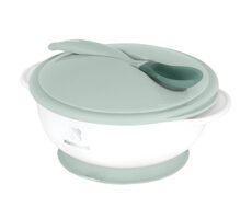 KikkaBoo Miska s prísavkou &amp; viečkom a lyžičkou s tepelným senzorom Mint
