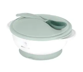 KikkaBoo Miska s prísavkou &amp; viečkom a lyžičkou s tepelným senzorom Mint