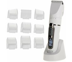 Camry CR 2841 biela / Zastrihávač fúzov / IPX6 / LCD / 2000 mAh / 5 rýchlostí / 6 nástavcov / 3 - 18 mm 