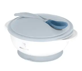 KikkaBoo Miska s prísavkou, viečkom a lyžičkou s tepelným senzorom Blue / Vhodné pre deti od 4 mesiacov