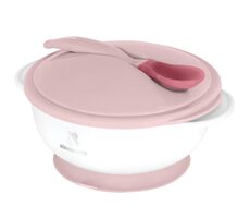 KikkaBoo Miska s prísavkou, viečkom a lyžičkou s tepelným senzorom Pink / Vhodné pre deti od 4 mesiacov