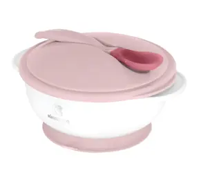 KikkaBoo Miska s prísavkou, viečkom a lyžičkou s tepelným senzorom Pink / Vhodné pre deti od 4 mesiacov