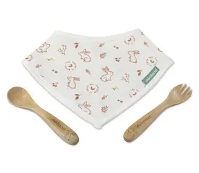 Miniland Sada podbradníka a dreveného príboru Bunny / od 6 mesiacov