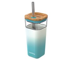 Quokka Sklenený cestovný hrnček so slamkou Liquid Cube Teal Gradient 540 ml