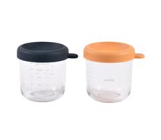 Beaba Tégliky na jedlo sklenené 2x 250 ml Blue Orange