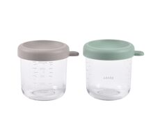 Beaba Tégliky na jedlo sklenené 2x 250 ml Green Grey