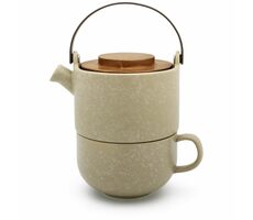 Bredemeijer Umea Kanvička na čaj béžová / 500 ml / keramika / akáciové viečko 