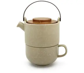 Bredemeijer Umea Kanvička na čaj béžová / 500 ml / keramika / akáciové viečko 