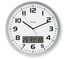 HAMA Moorea / nástenné hodiny / riadené rádiovým signálom / digitálny dátum a teplota / 30 cm