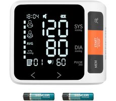 Sencor SBD 0900WH biela / Digitálny tlakomer na zápästie / krvný tlak&tep / pamäť 2x99 miest / displej 49x36 mm / 2x AAA