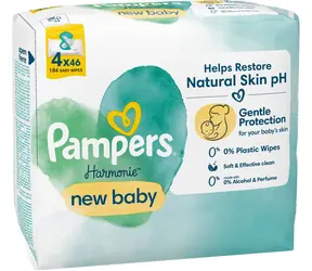 Pampers Harmónia New Baby Plastic Free Vlhčené obrúsky 184 ks (4 x 46 ks)