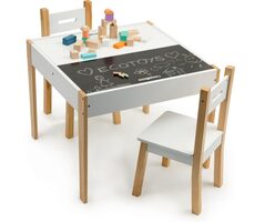 ECOTOYS Detský drevený stôl s tabuľou a dvoma stoličkami